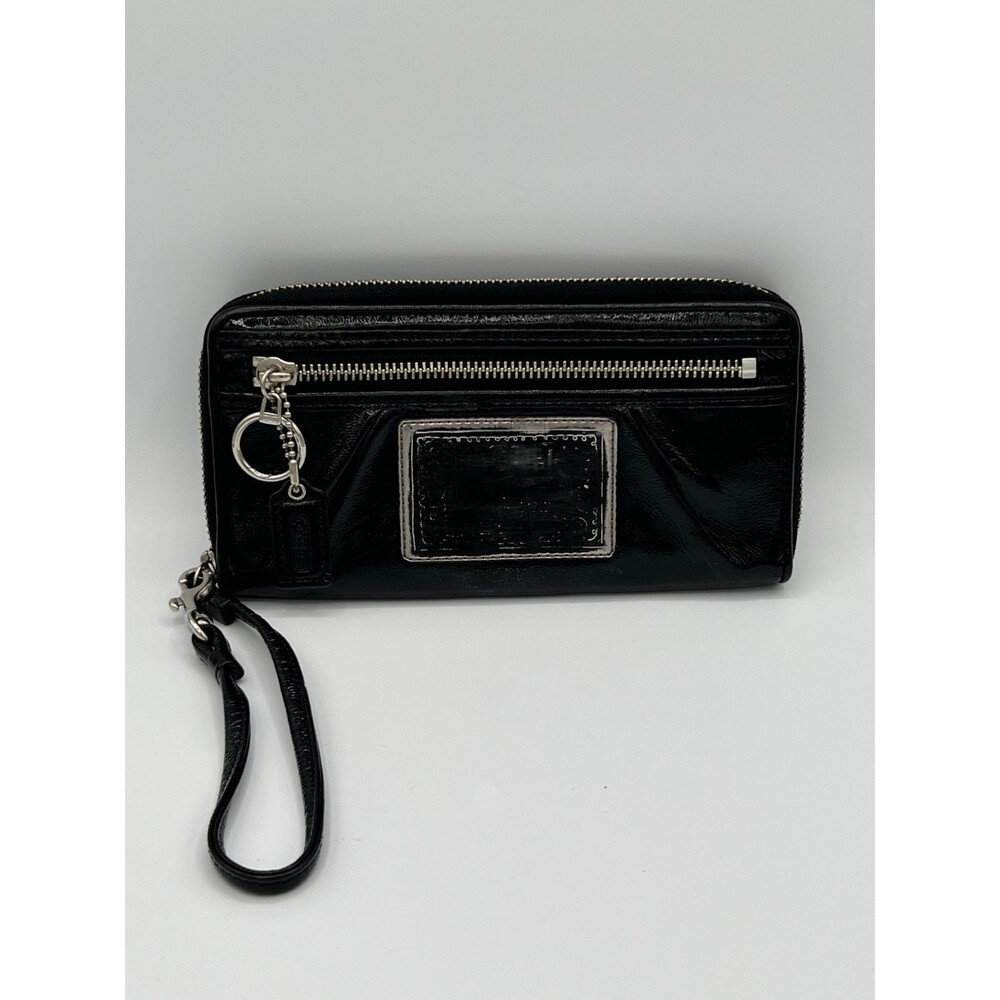Coach Poppy Black Patent Zip-Around Wallet Wristlet